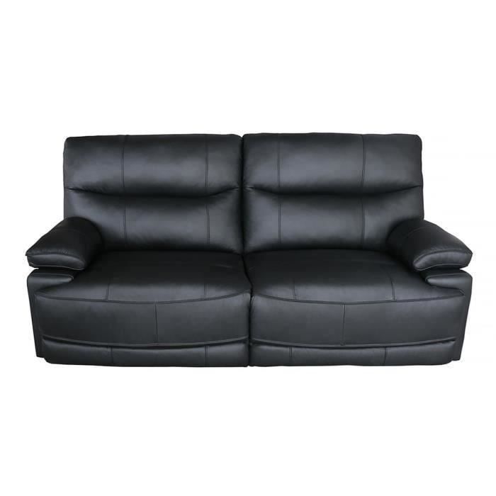 Canapé 3 places dont 2 relax électriques - Cuir de buffle - Noir - L 208 x P 98 x H 103 cm - BALLINA