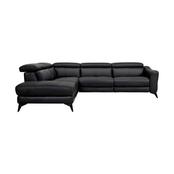 Canapé d'angle gauche 1 relax électrique - 5 places - Cuir de vachette - Noir - L 283 x P 102 x H 74 cm - KANSAS