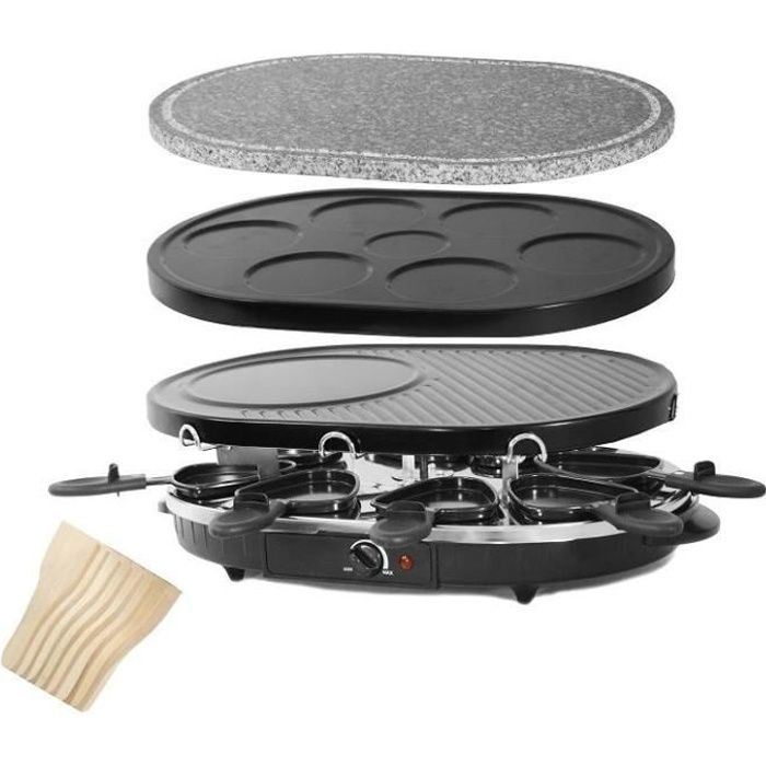 CONTINENTAL EDISON RPC8PERS Appareil à raclette 3 en 1 pour 8 personnes - Noir