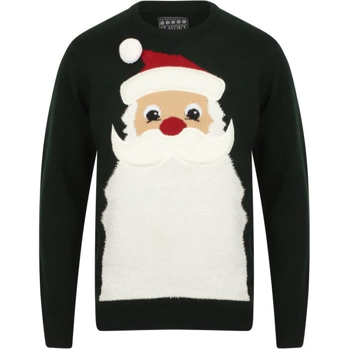 Pull de Noël Père Noel à Barbe Vert Homme