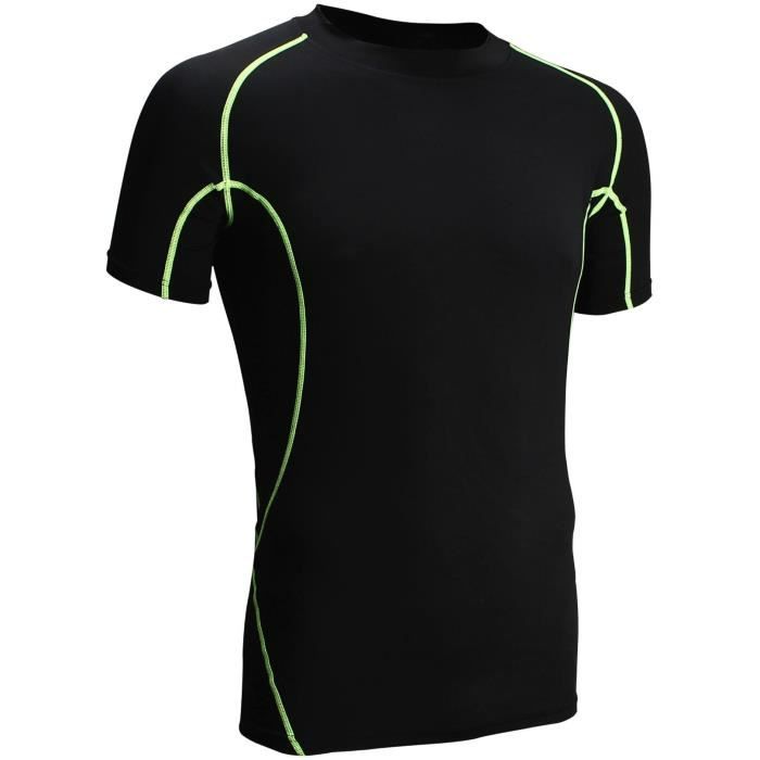 AVENTO T-Shirt de Compression manches courtes - Homme - Noir et Vert