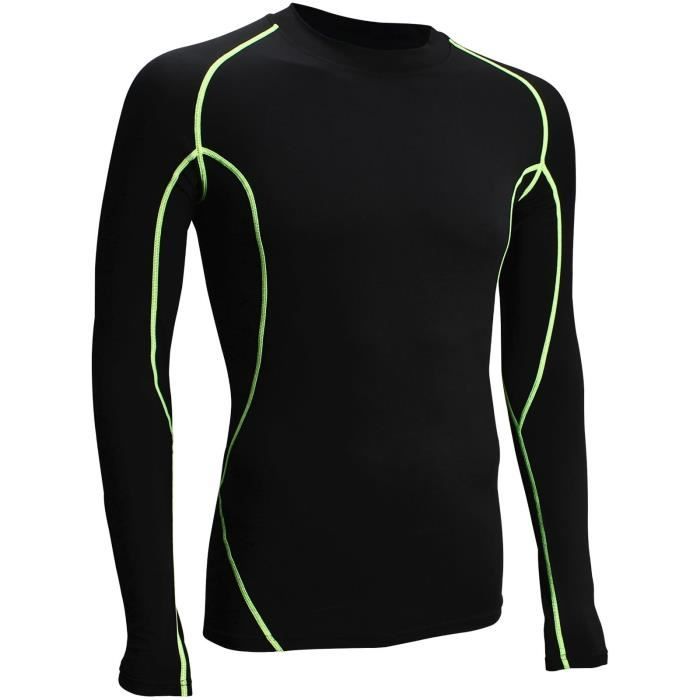 AVENTO T-Shirt de Compression manches longues - Homme - Noir et Vert
