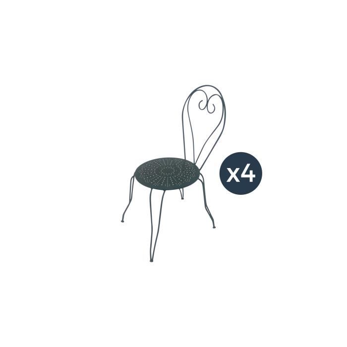 Lot de 4 Chaises de jardin romantique empilable en fer forgé - Vert/Gris