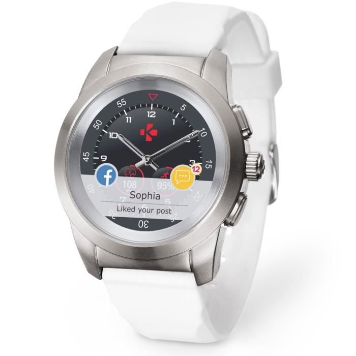 Mykronoz Montre connecté ZETIME Original Regular brosse Argent/Blanc Silicone