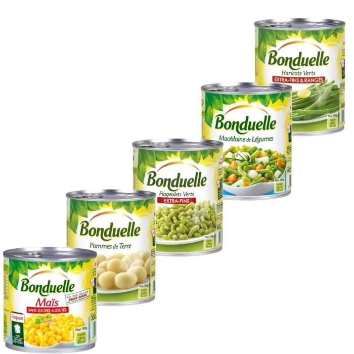 Bonduelle - Assortiment de 5 conserves : Flageolets, macédoine, maïs, haricots verts, pomme de terre
