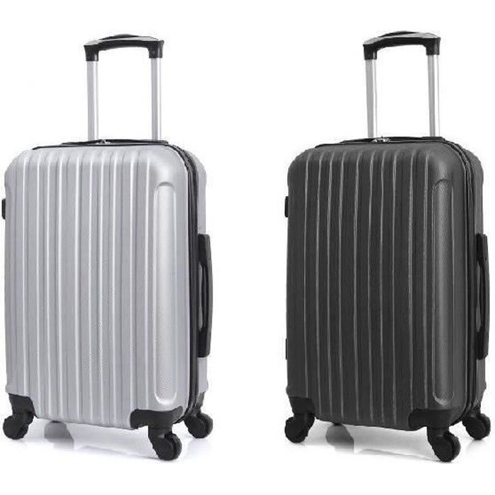 HERO Set de 2 Valises Cabine 4 Roues ABS CABINE Argenté et Noir