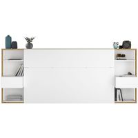 PARISOT Tête de Lit avec étagères + chevets intégrés - Décor blanc et chêne - L 255 x P 36 x H 103 cm - WHITE