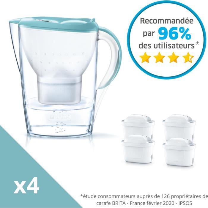Pack BRITA Carafe filtrante Marella Bleu Pastel + 4 Cartouches de rechange Maxtra+