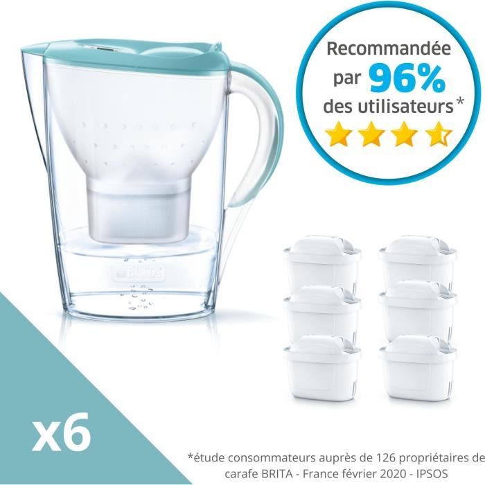 Pack BRITA Carafe filtrante Marella Bleu Pastel + 6 Cartouches de rechange Maxtra+