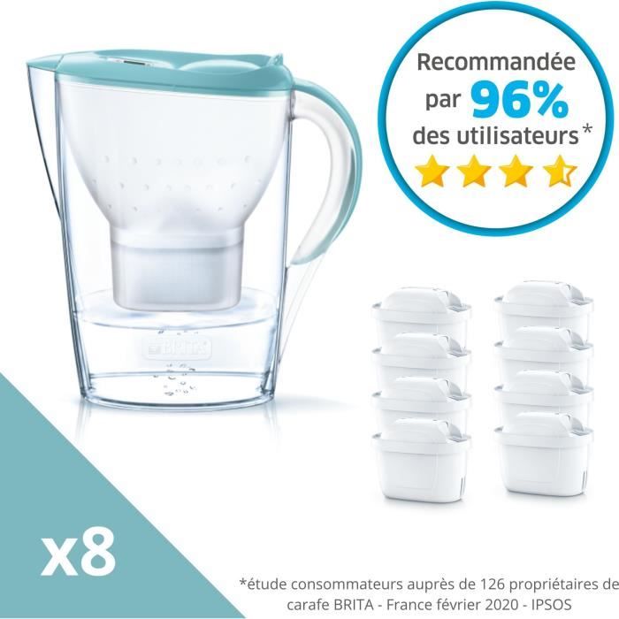 Pack BRITA Carafe filtrante Marella Bleu Pastel + 8 Cartouches de rechange Maxtra+