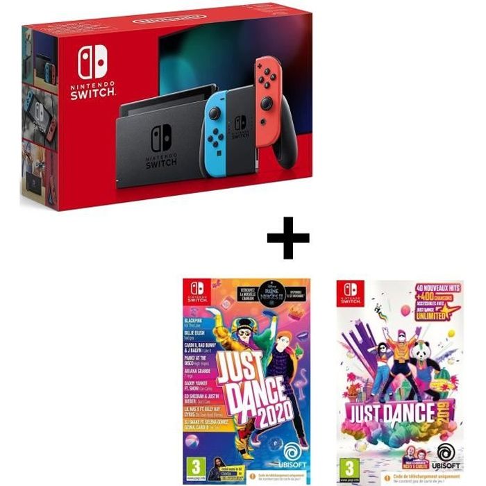 Console Nintendo Switch Neon + Just Dance 2019 (code dans la boite) + Just Dance 2020 (code dans la boite)