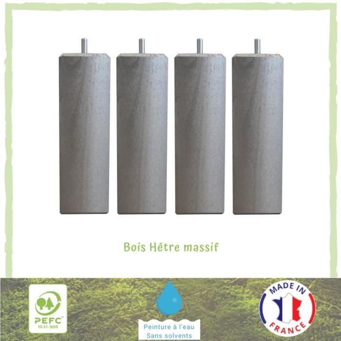 Jeu de pieds carrés L 6 cm x l 6 cm H 17 cm - Gris métal - Lot de 4