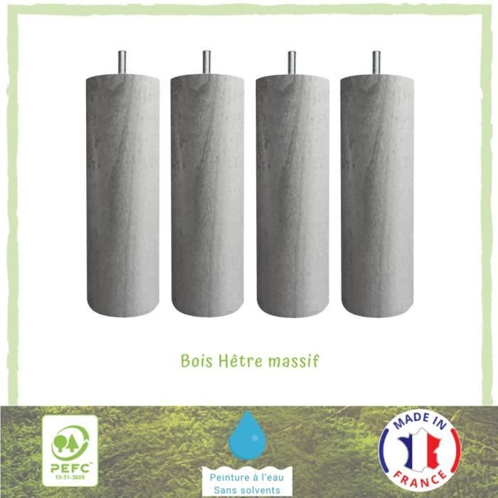 Jeu de pieds cylindriques Ø 6,2 H 17 cm Gris métal - Lot de 4