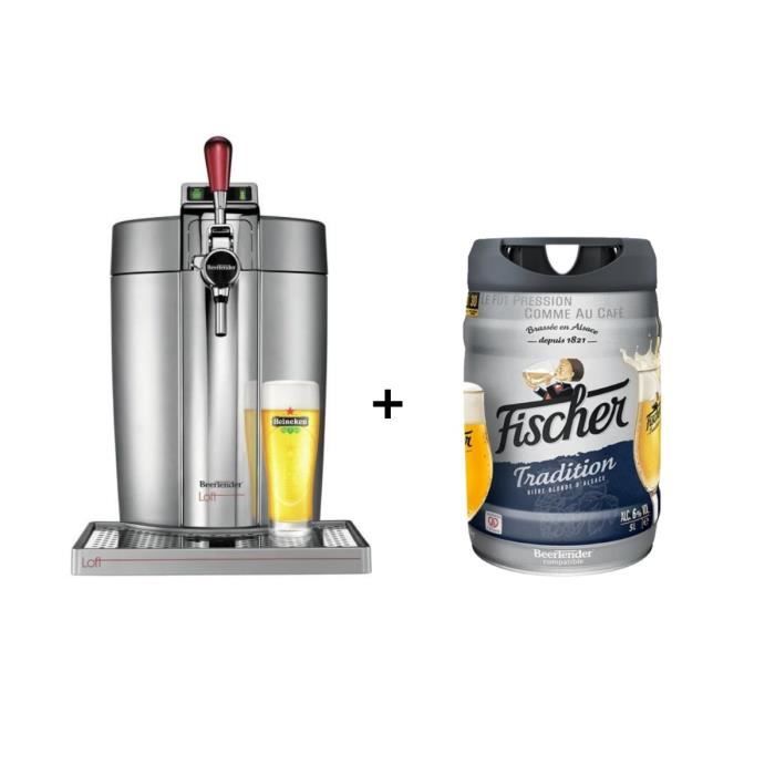 KRUPS Tireuse à bière Beertender - VB700E00 - Compatible fûts 5 L - Chrome + 1 fût de bière blonde 5L FISCHER TRADITION