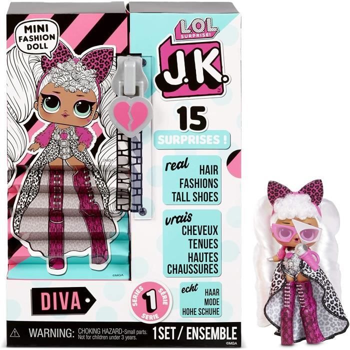 LOL Surprise Mini Poupées Mannequin JK - 15 Surprises, Vêtements et Accessoires - Diva