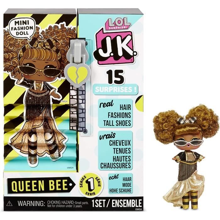LOL Surprise Mini Poupées Mannequin JK - 15 Surprises, Vêtements et Accessoires - Queen Bee