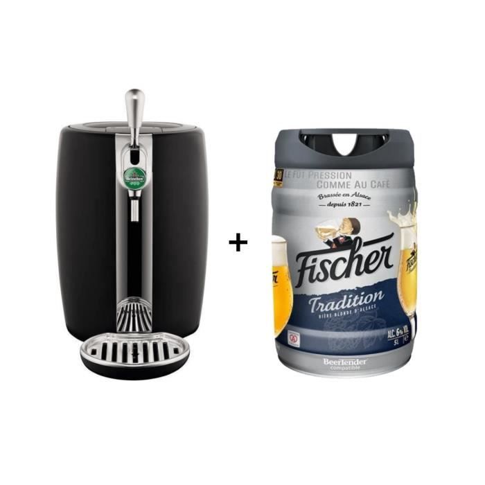 SEB Tireuse à bière Beertender - VB310E10 - Compatible futs 5 L - Noir + 1 fût de bière blonde 5L FISCHER TRADITION