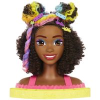 Barbie - Ultra Chevelure - Tête à Coiffer brune frisée mèches arc-en-ciel - Poupée Mannequin - 3 ans et + - BARBIE - HMD79 - POUPEE