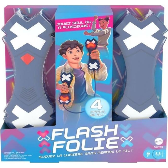 Mattel Games - Flash Folie, jeu électronique avec 2 manettes vocales et lumineuses - Jeu de société et de réflexes - Dès 8 ans