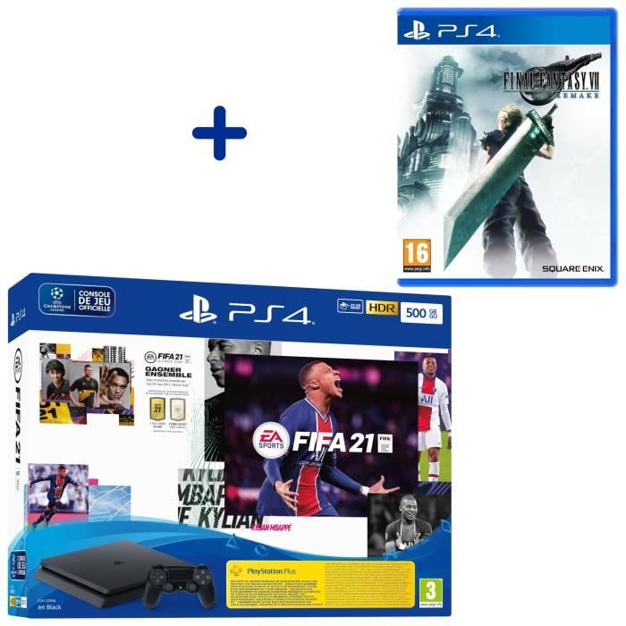 Console PS4 Slim 500Go Noire/Jet Black + FIFA 21 + Final Fantasy VII Remake
