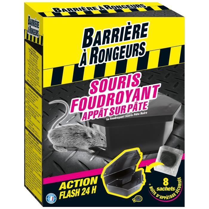 BARRIERE A RONGEURS Souris foudroyant - Appât sur pâte - 80g - Avec boîte d'appâtage intégrée