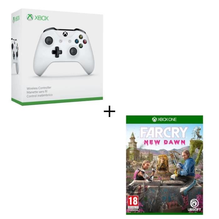 Manette sans fil Xbox One blanche compatible PC + Far Cry New Dawn Jeu Xbox One
