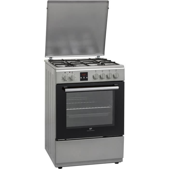CONTINENTAL EDISON - CECG6065FCSCuisinière table gaz-4 foyers-Four électrique chaleur brassée-Catalyse-65 L-L 60 x H 85 cm-Silver