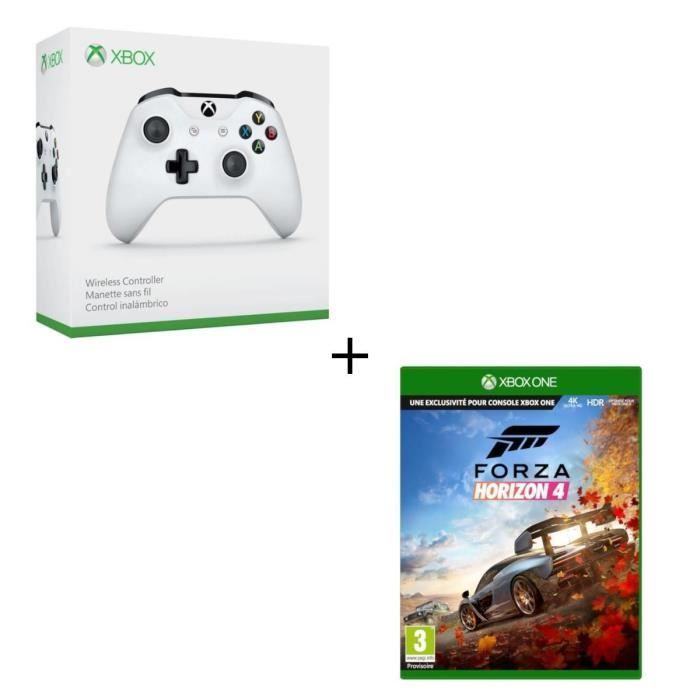 Manette sans fil Xbox One blanche compatible PC + Forza Horizon 4 Jeu Xbox One