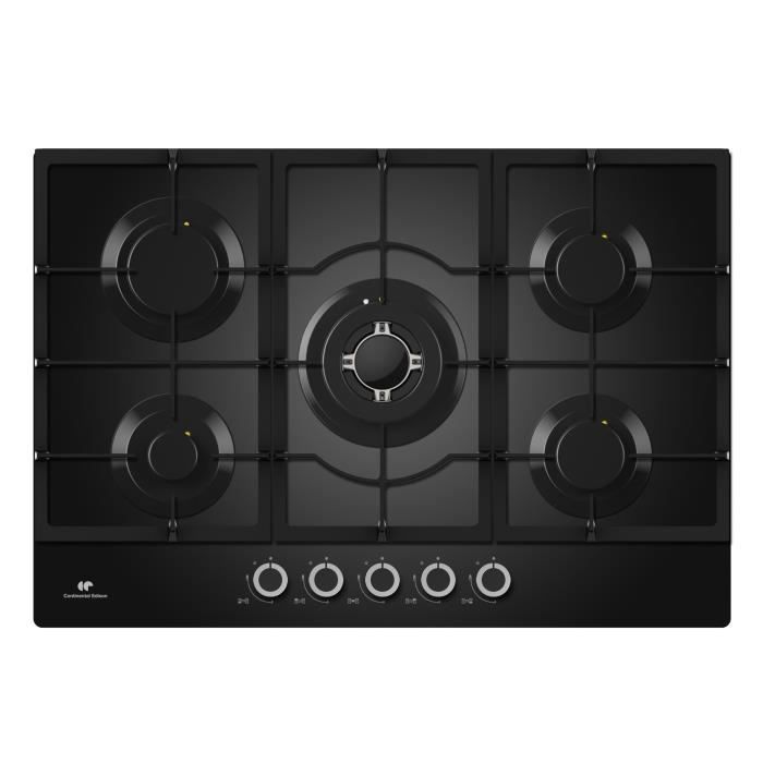 CONTINENTAL EDISON CECTG5GFVB Plaque de cuisson gaz - 5 foyers - L 75 cm x H 9 cm x P 51 cm - Noir