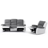 RELAX Ensemble canapé relaxation 3 places + fauteuil - Tissu gris et simili blanc - Contemporain - L 190 x P 93 cm + L 86 x P 90 cm