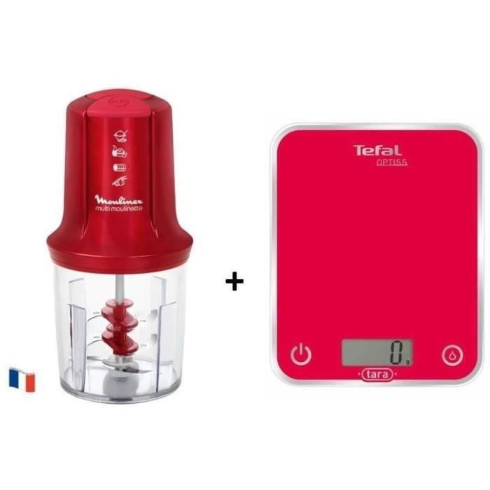 MOULINEX AT714G32 Hachoir multifonction Multi Moulinette - 2 vitesses - Rouge + TEFAL BC5003V1Balance culinaire Optiss Framboise