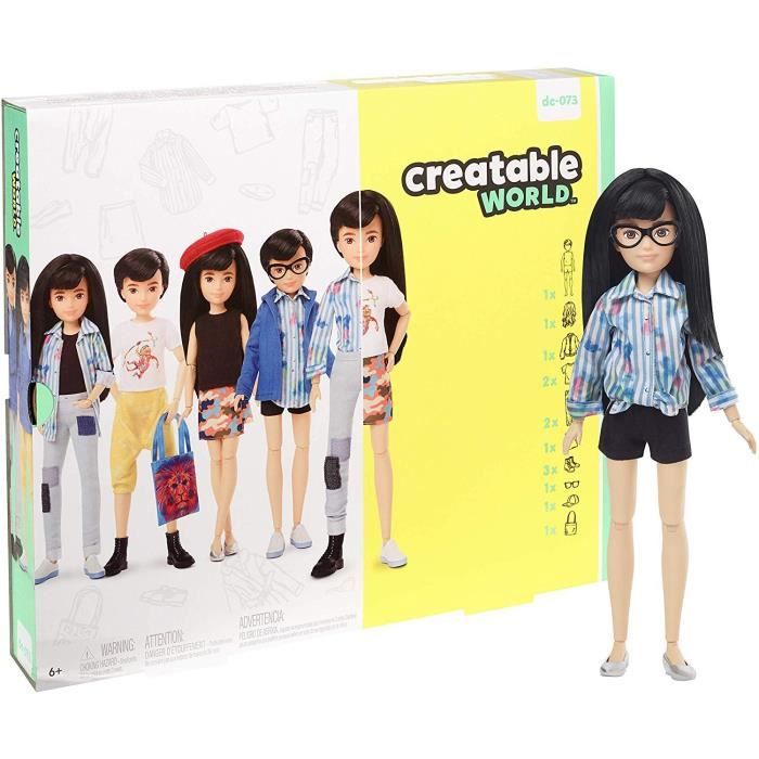 CREATABLE WORLD Poupée avec kit complet cheveux noirs lisses