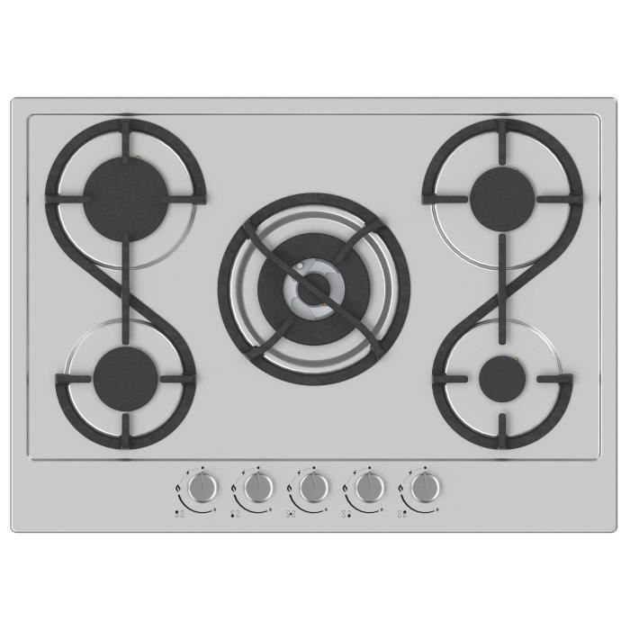 HUDSON HTG 5 I - Table de cuisson gaz - 5 foyers - L 60 cm - Revêtement email - Inox