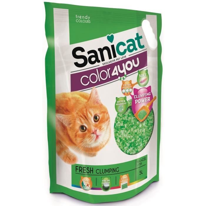 SANICAT Litière agglomérante au parfum frais 5L - Verte - Pour chat