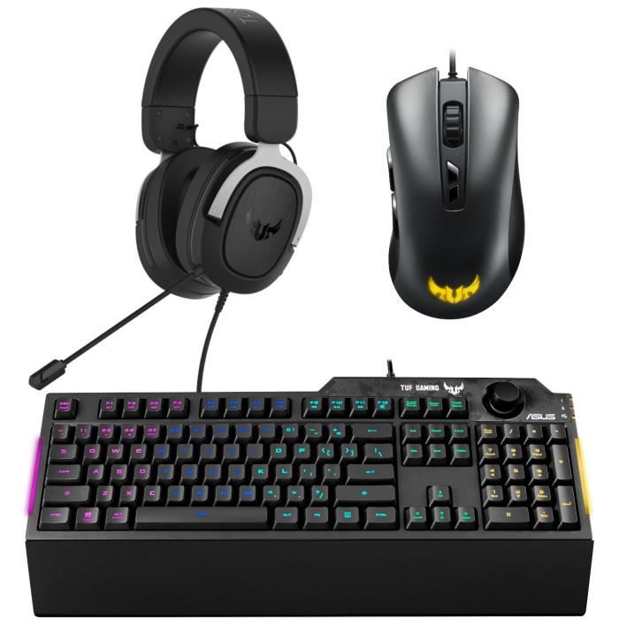 Pack Gamer ASUS TUF - Micro-Casque H3 + Clavier K1 RGB N-Key Rollover AZERTY + Souris M3 RGB 7000 DPI