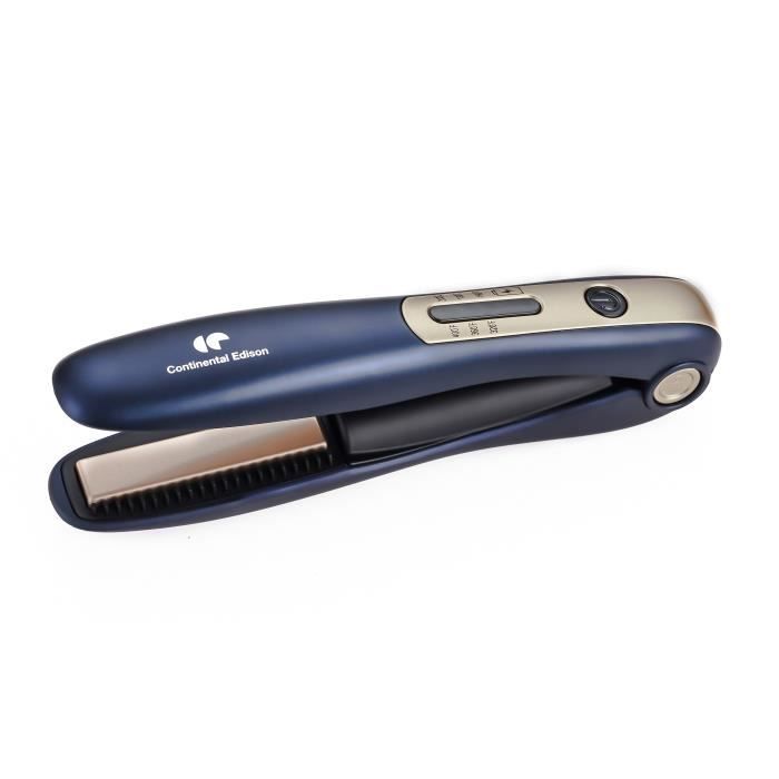 CONTINENTAL EDISON Mini fer à lisser rechargeable USB - 200˚C - Ecran LED - Bleu et Or