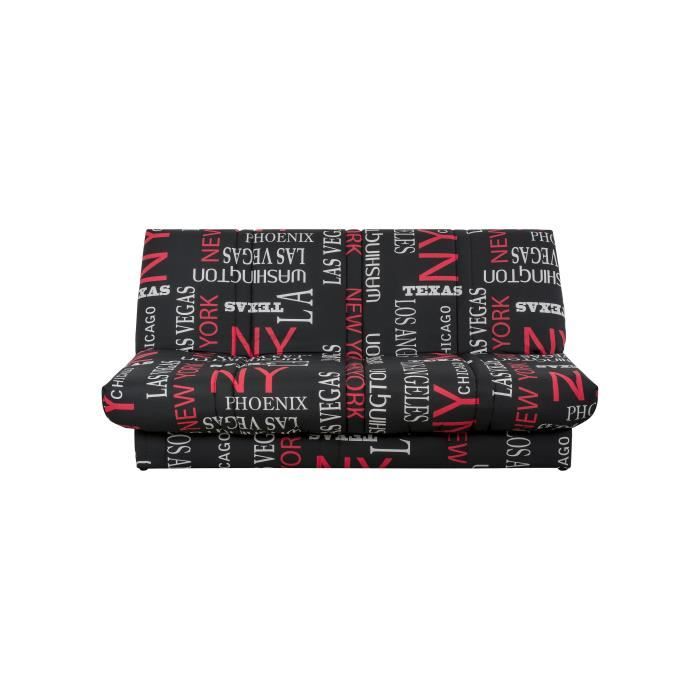 Banquette clic clac 120 x 190 cm - Tissu noir et rouge - L 195 x P 90 x H 84 cm - WORDING - Made in France