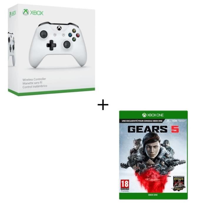 Manette sans fil Xbox One blanche compatible PC + Jeu Xbox One Gears 5