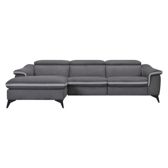 HOUSTON Canapé d'angle gauche 1 place relax électrique - Tissu Gris - L 268 x P 103 x H x 76 cm