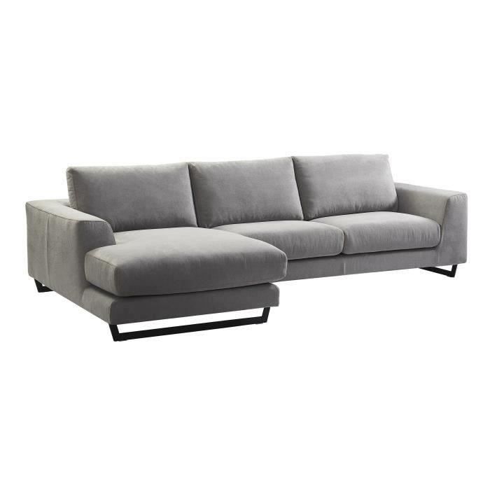 Canapé d'angle gauche - 4 places - Tissu gris chiné - L 296 x P 163 x H 82 cm - PALMAS