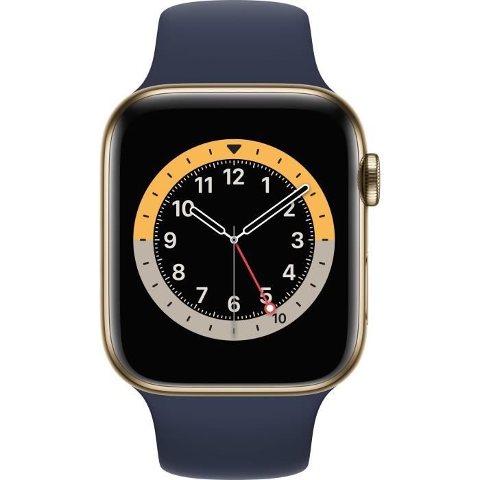 Apple Watch Series 6 GPS + Cellular, APPLE 44mm Gold Stainless Steel Case avec Deep Navy bracelet connecté