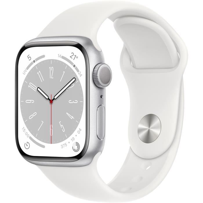 Apple Watch Series 8 GPS - 41mm - Boîtier Silver Aluminium - Bracelet White Sport Band - Regular