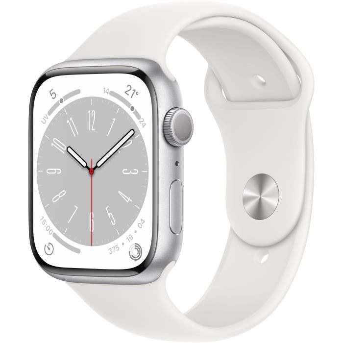 Apple Watch Series 8 GPS - 45mm - Boîtier Silver Aluminium - Bracelet White Sport Band - Regular