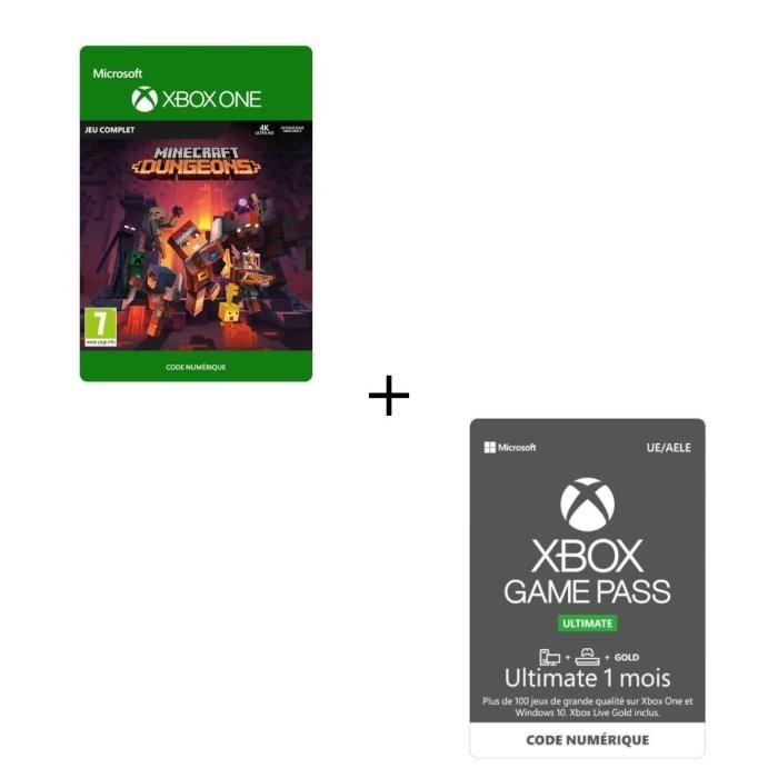 Minecraft Dungeons + Abonnement Xbox Game Pass Ultimate 1 Mois - Codes de Téléchargement pour Xbox One