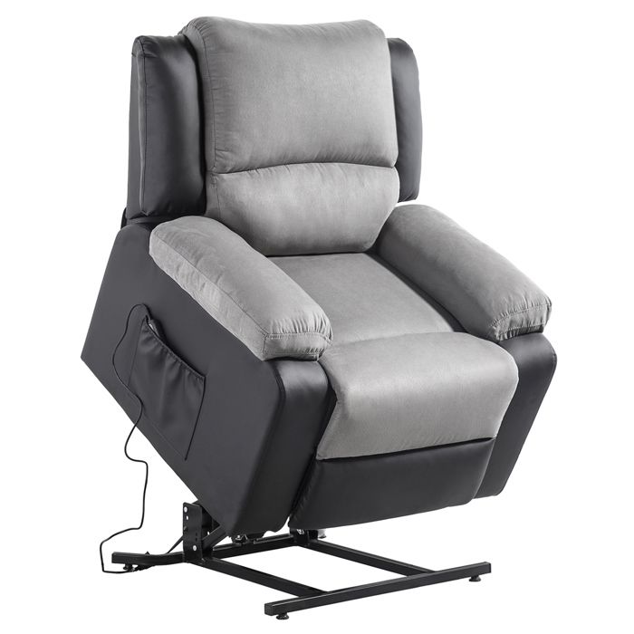 Fauteuil de relaxation releveur RELAX - Simili noir et tissu gris - Moteur électrique et lift releveur