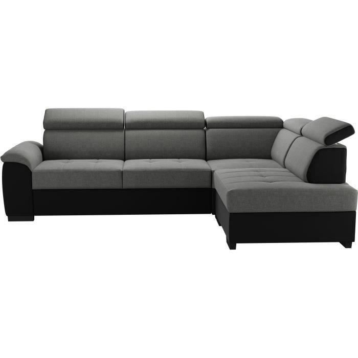 KYLIAN Canapé d'angle réversible convertible + coffre de rangement - Tissu Anthracite et gris - L 258 x P 187 x H 77/89 cm