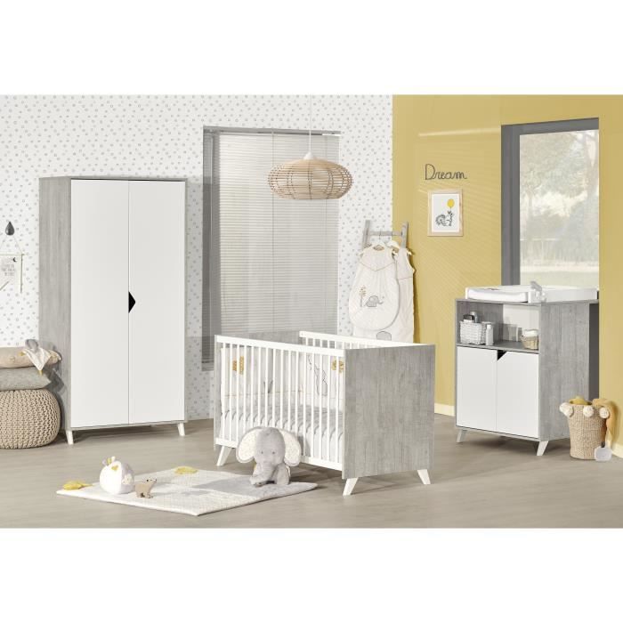 BABYPRICE SCANDI GRIS chambre complète : Lit 70*140 cm + Armoire + Commode