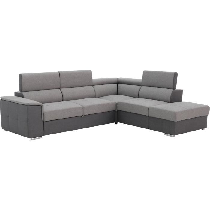 DAYTONA Canapé d'angle convertible réversible - Tissu Anthracite et gris - L 275 x P 233 x H 76 cm