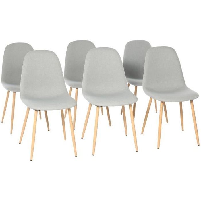 Lot de 6 chaises en tissu gris - L 45 x P 53 x H 85 cm - CLODY