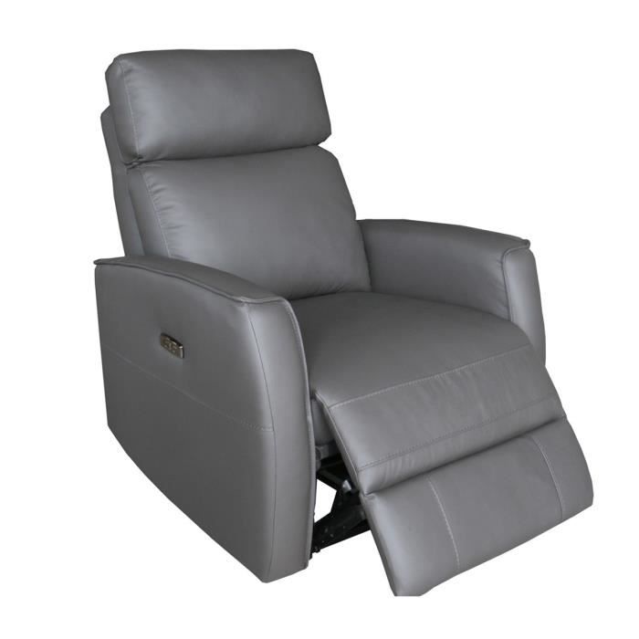 CAPEL Fauteuil de Relaxation 1 place relax électrique - Cuir gris foncé - L 84 x P 96 x H 104 cm